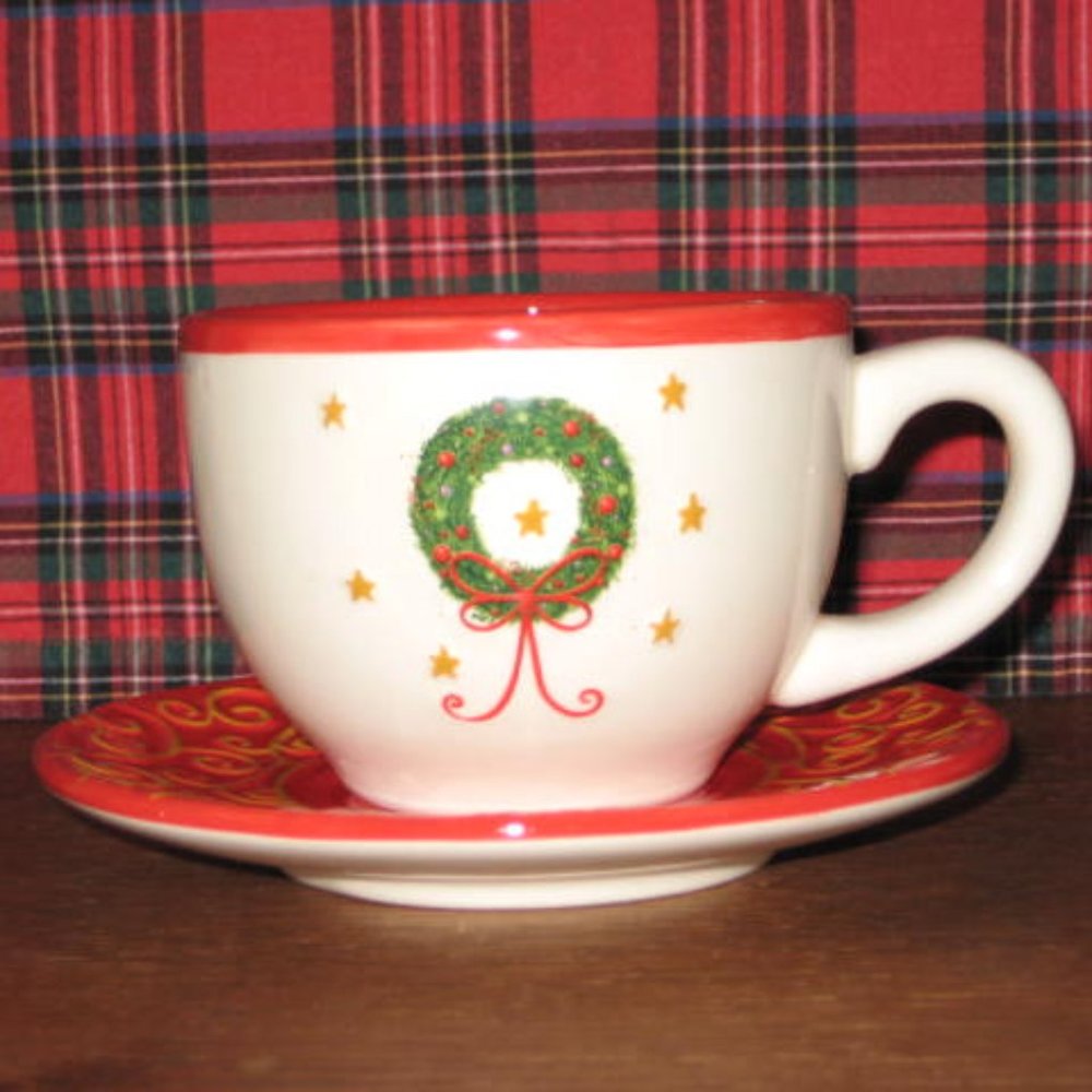 NEW Dayspring Christmas Wreath Cup Saucer Meaning of Christmas and the Wreath